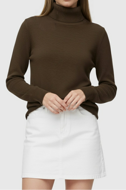 Rosalie | Brown Turtleneck with Slim Fit
