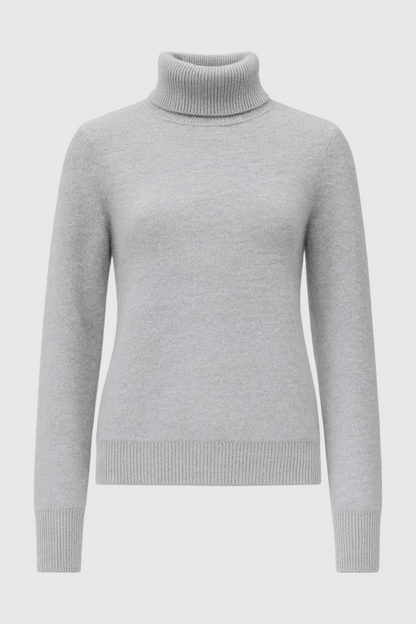 Greta | Gray Turtleneck Sweater with Velvety Texture