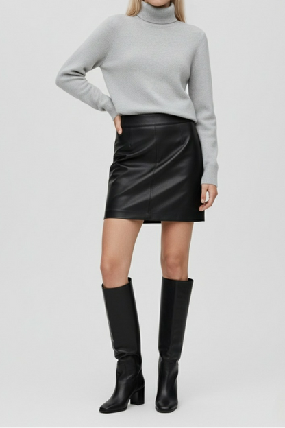Greta | Gray Turtleneck Sweater with Velvety Texture