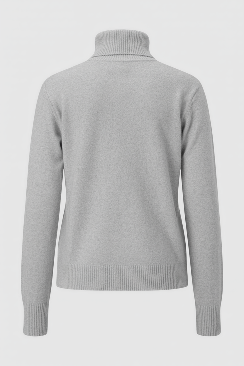 Greta | Gray Turtleneck Sweater with Velvety Texture