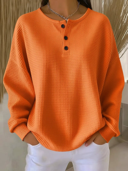 Emma | Women's Oversized Waffle Knit Sweater Henley Pullover Top