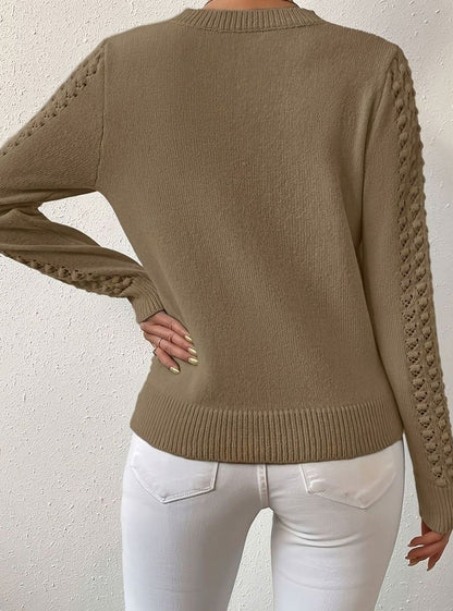 Layla | Women's Pointelle-Knit Round Neck Long Sleeve Sweater