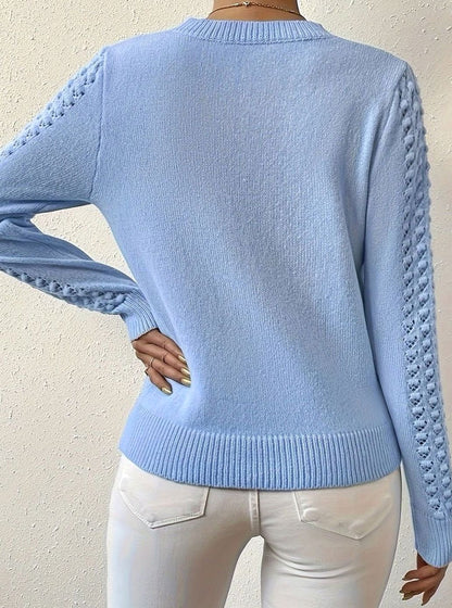 Layla | Women's Pointelle-Knit Round Neck Long Sleeve Sweater